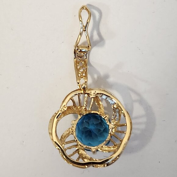 [SOLD] 80's 14K White & Yellow Gold Natural Blue Topaz Hinged Bail Pendant - Picture 10 of 15